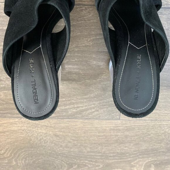 Kendall & Kylie Karmen Mules Heels Criss Cross Lucite Acrylic Clear Suede Black - Picture 15 of 16
